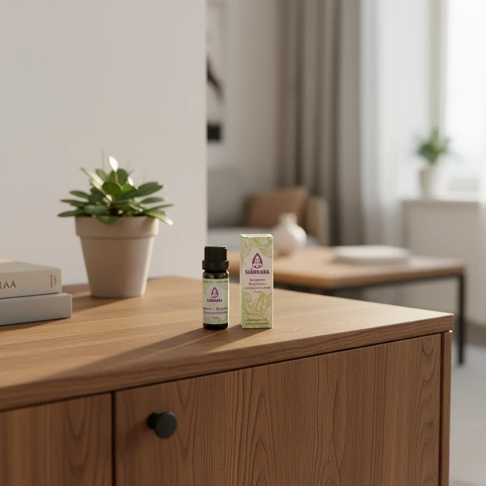 Lange lava oorbellen + etherische olie Bergamot FCF