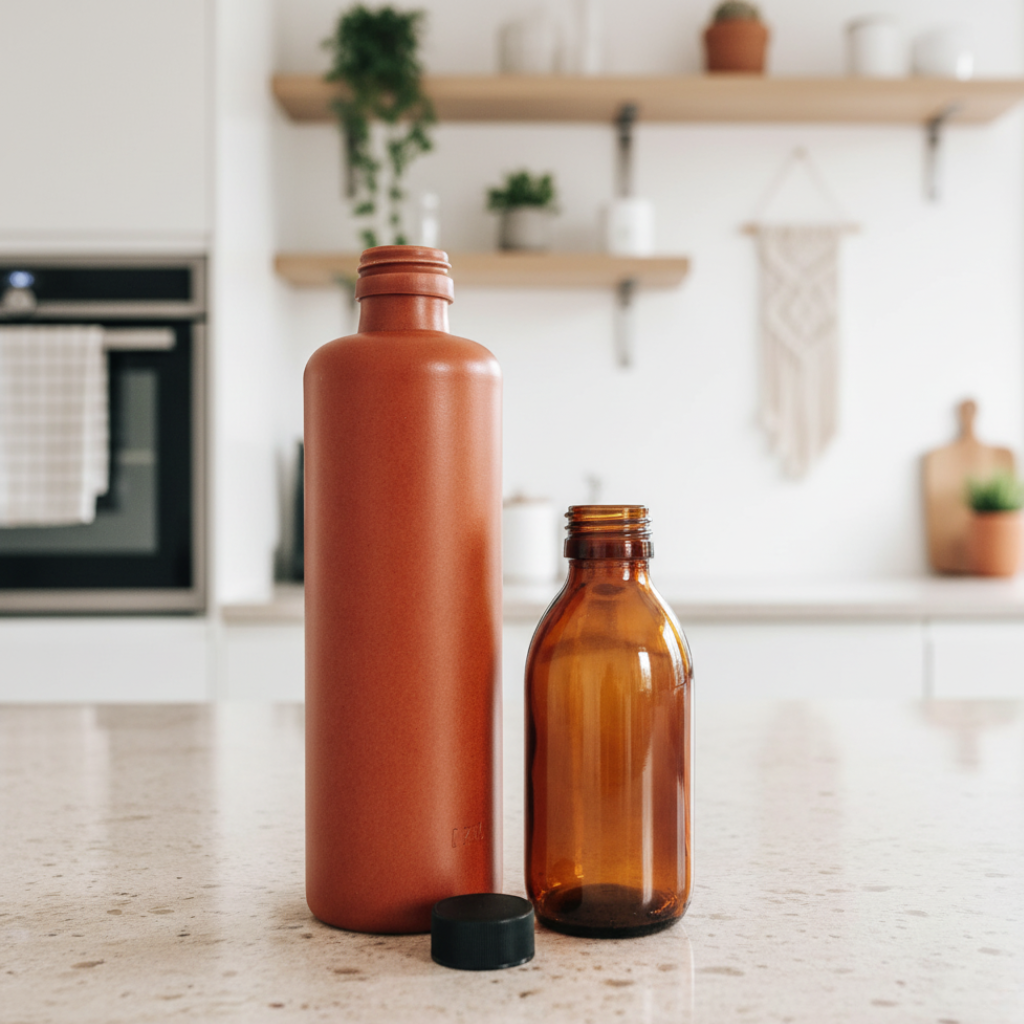 Bruin glazen flesje met dop