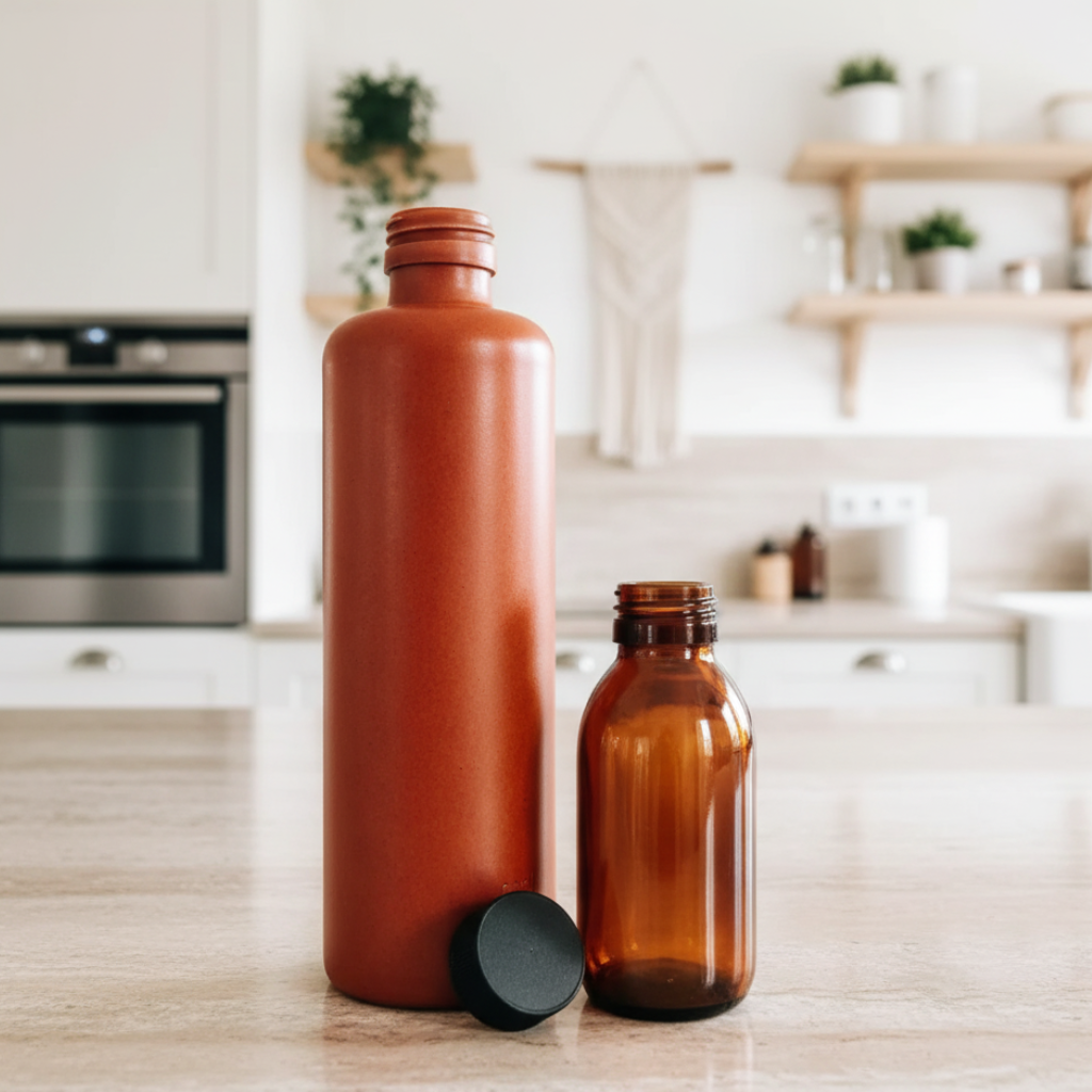Bruin glazen flesje met dop