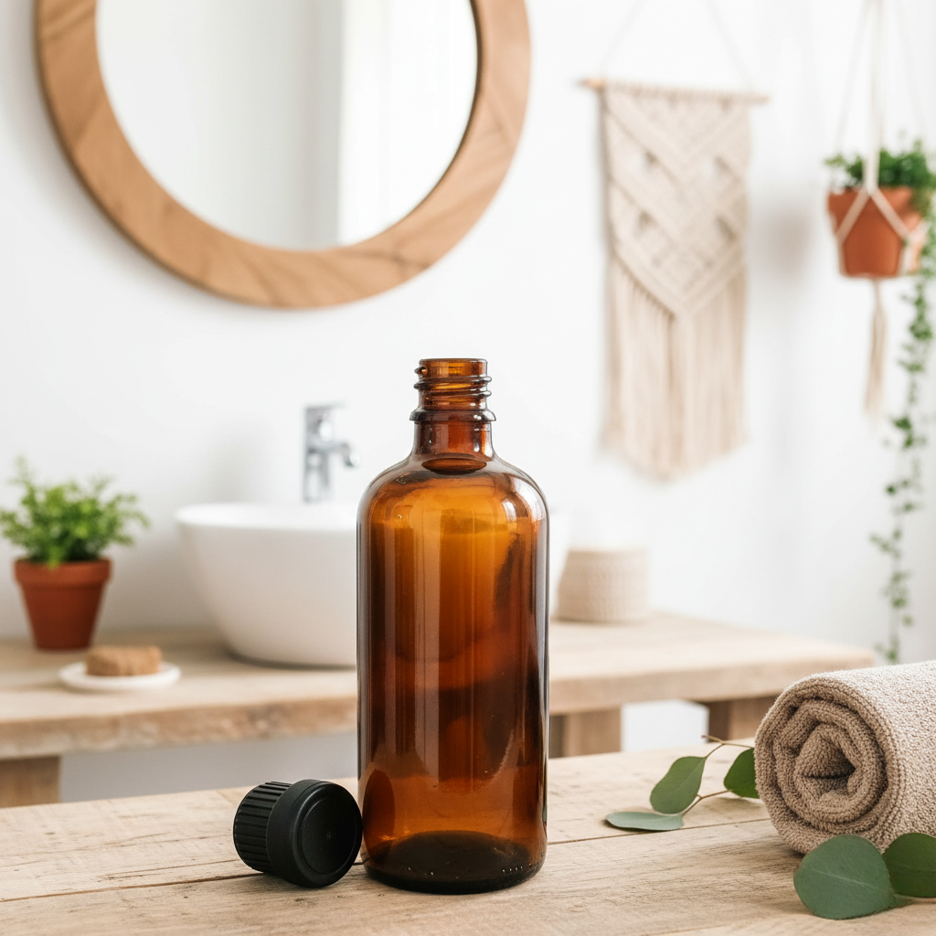 Bruin glazen flesje met druppelteller