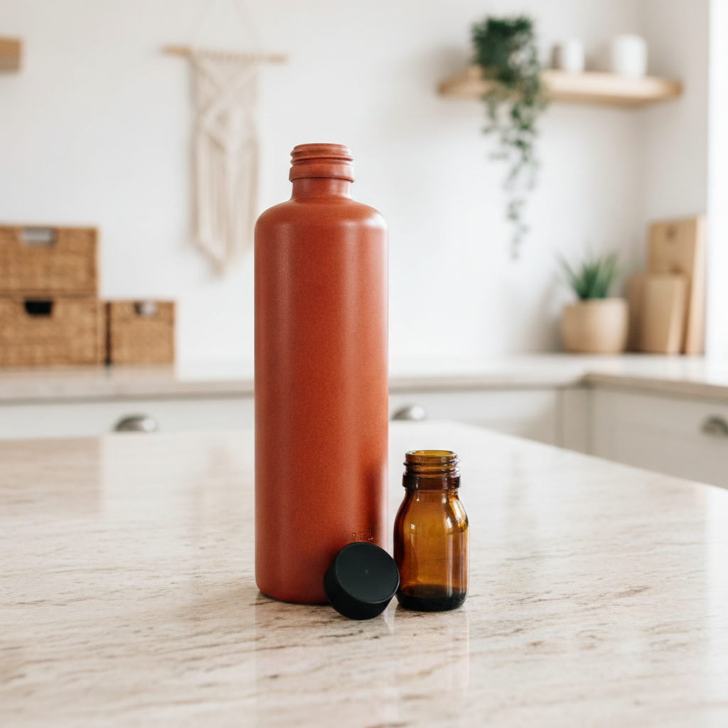 Bruin glazen flesje met dop