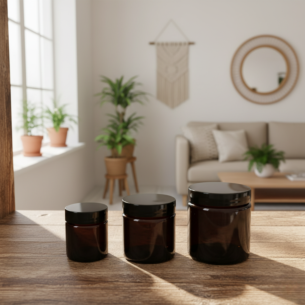 Bruine glazen crémepotten