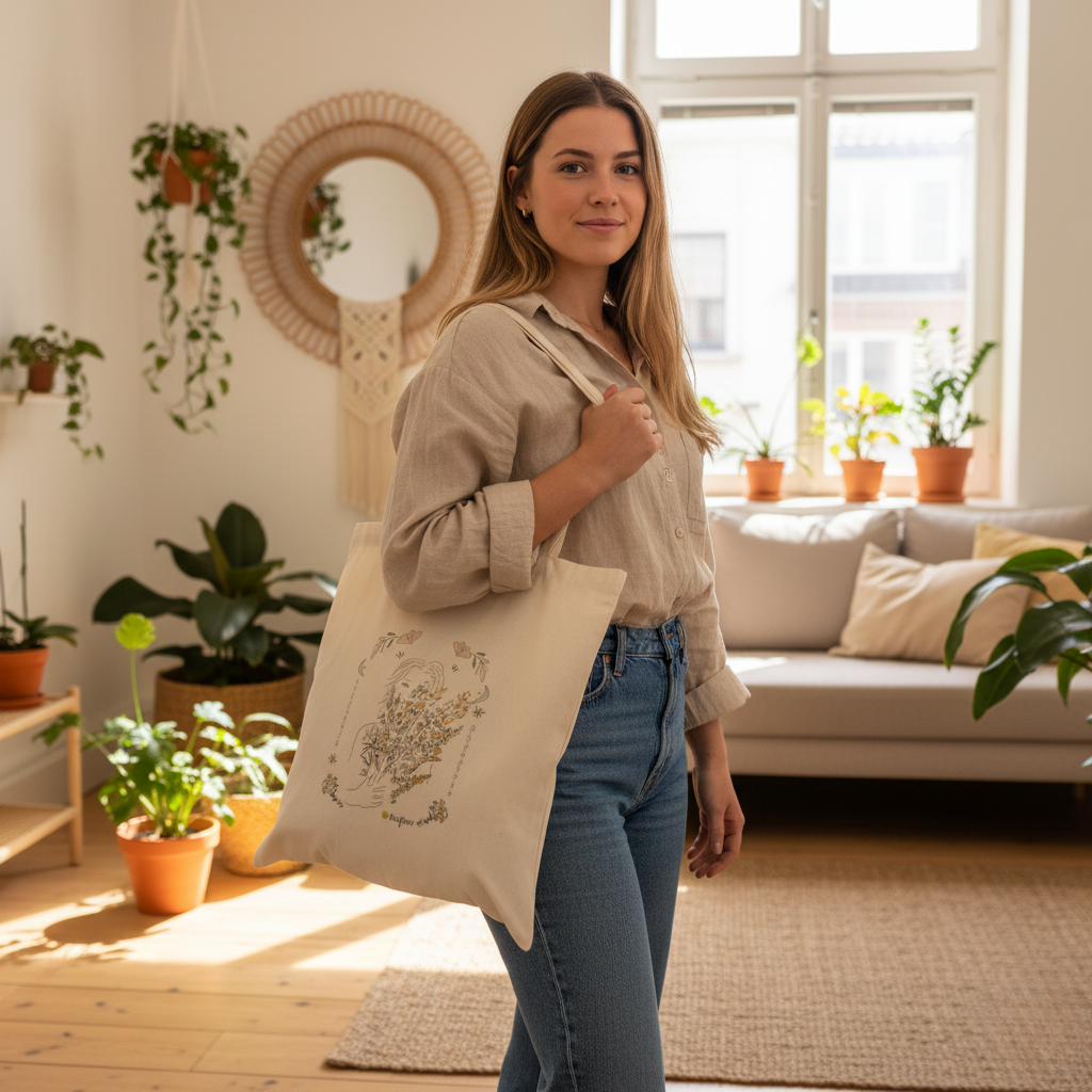 Bedrukte tote bag in biokatoen