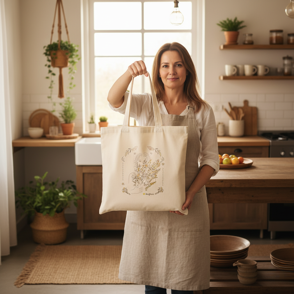 Bedrukte tote bag in biokatoen